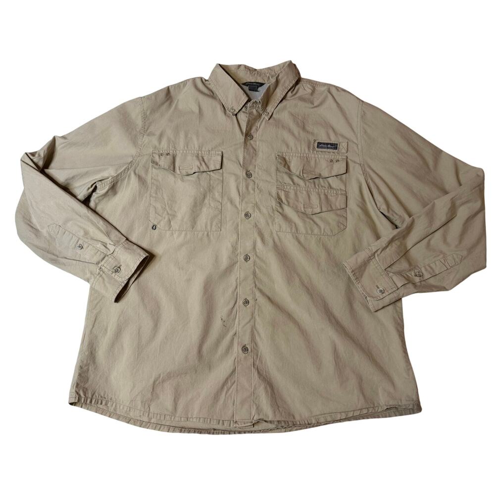 Eddie Bauer Men’s Hiking Long Sleeve Outdoors Tan Button Up Shirt Tan Size XL